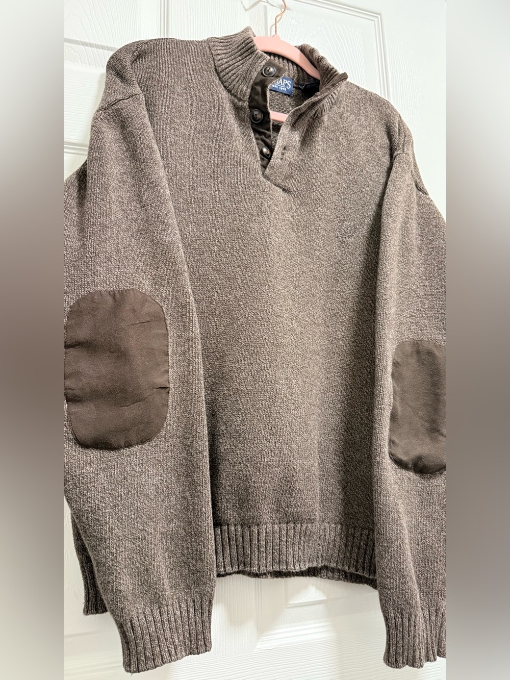 Ralph Lauren Chaps Men's Brown Mock Neck Sweater with Elbow Patches XL